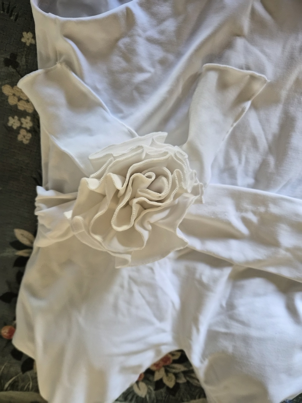 Andie Swim Bridal Rose White V-Neck One-Piece Swimsuit with Floral Waist Detail - Picture 4 of 9